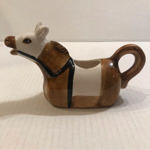 Brown And White Ceramic Cow Creamer 4”Tall x 6.75” W